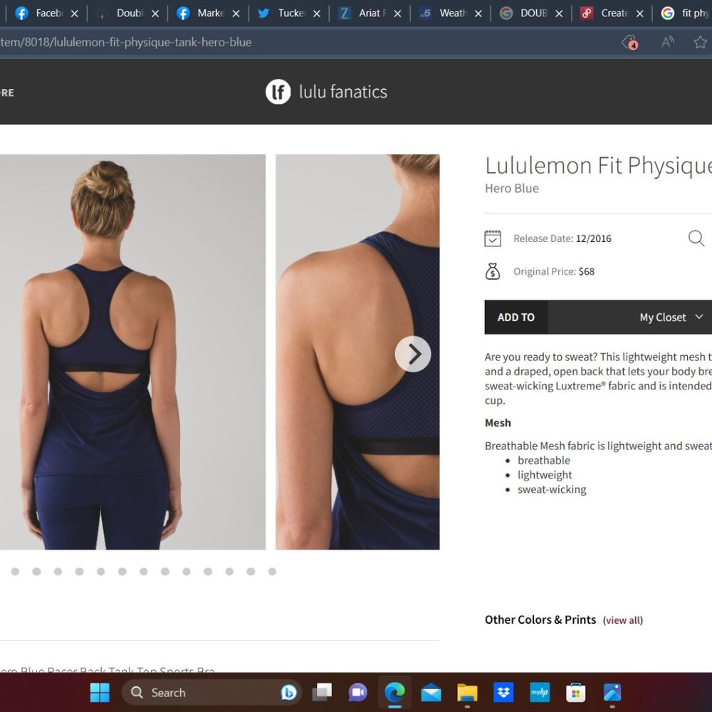 Lululemon Fit Physique Tank, Size 4  NWT